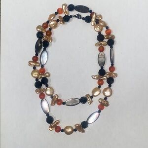 Fresh water pearls abalone beads and crystals necklace 36 inches long